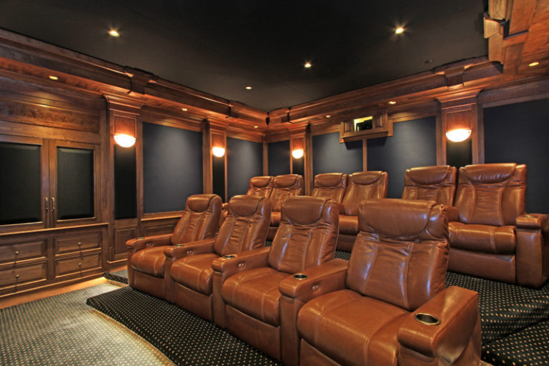 Traditional Home Theater with Brown Leather Theater Chairs