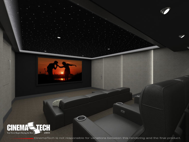 Rear view of a Sleek Home Theater with Star Ceiling