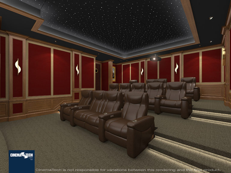 Left Side view of a home theater with a fiber optic star ceiling