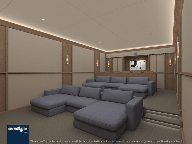 Right angle of a Rustic & Cozy Home Theater with Paseo Seating
