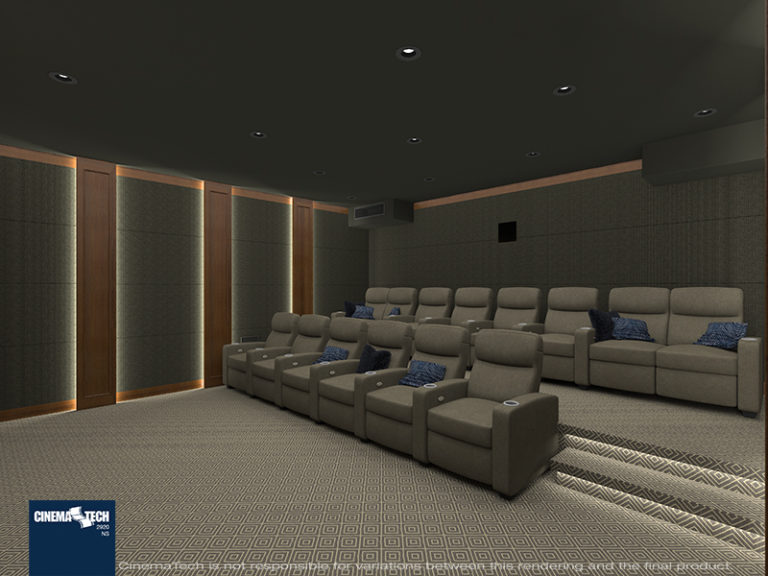 Home Theater Room with Wood Accents