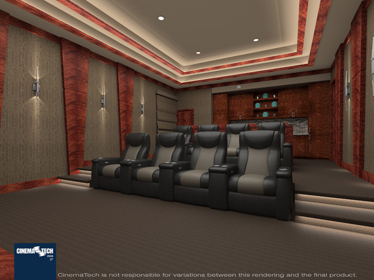Art Deco Home Theater with Wood Features