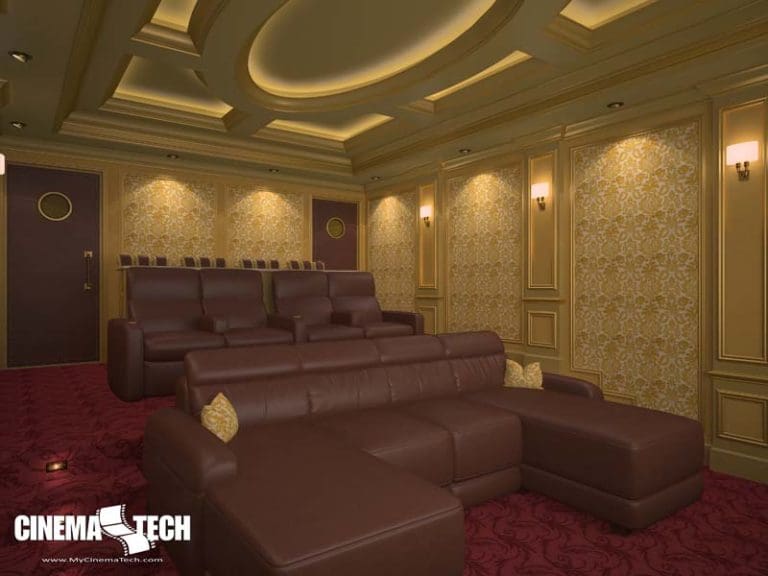 CinemaTech Luxury Home Theater interior design with luxury home theater seating and home theater acoustical treatment