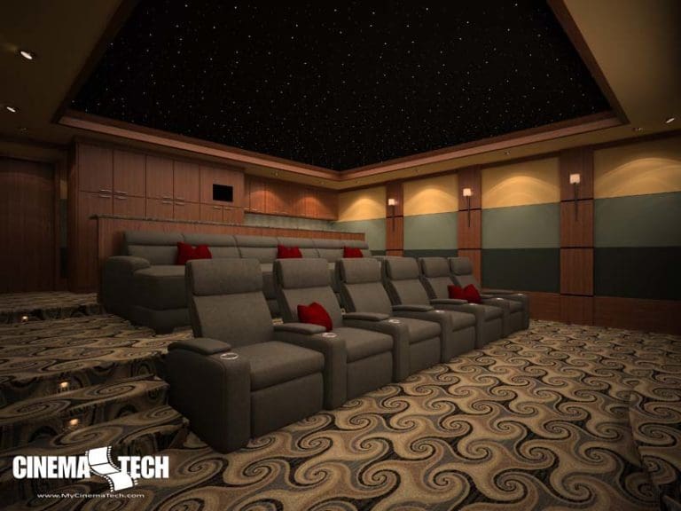 CinemaTech Luxury Home Theater interior design with luxury home theater seating and home theater acoustical treatment