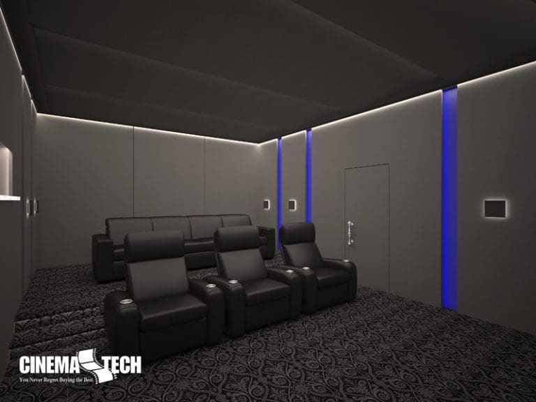 CinemaTech Luxury Home Theater interior design with luxury home theater seating and home theater acoustical treatment