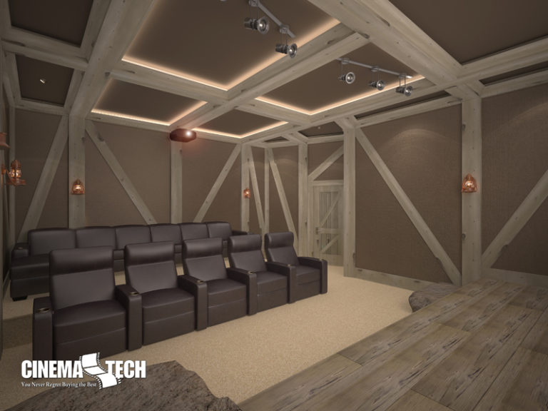 Rustic Movie Room Couch & Incliners