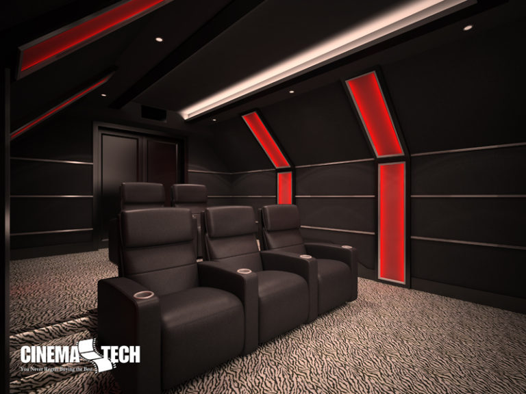 CinemaTech Luxury Home Theater interior design with luxury home theater seating and home theater acoustical treatment