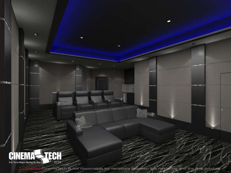 Modern Home Theater With Blue Cove Lighting