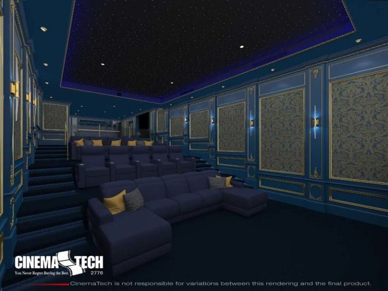 Blue Theater Seating with Gold Accents