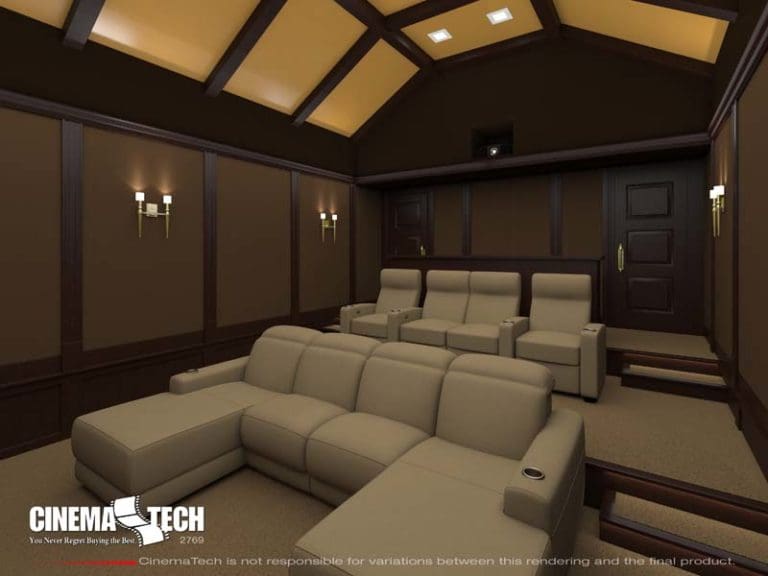 Luxury Home Theater with Vaulted Ceiling