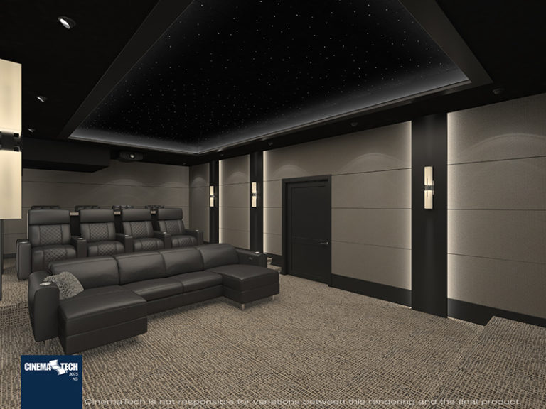 Industrial Home Theater with Black Leather Seating