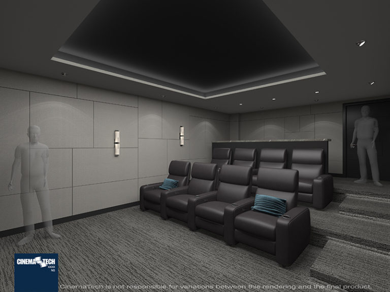 Media Room with Black Leather Seating