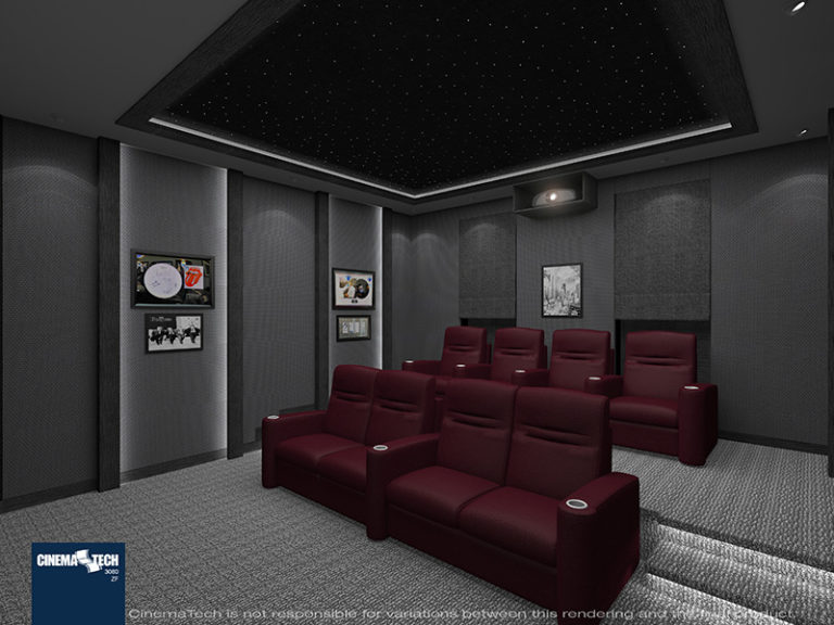 Burgundy Home Theater Seating with Cup Holders