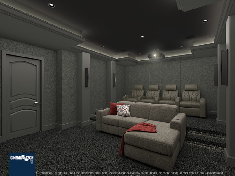 Modern Theater with Gray Sofa & Recliners