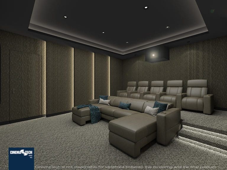 Modern home theater with luxury cinema seating