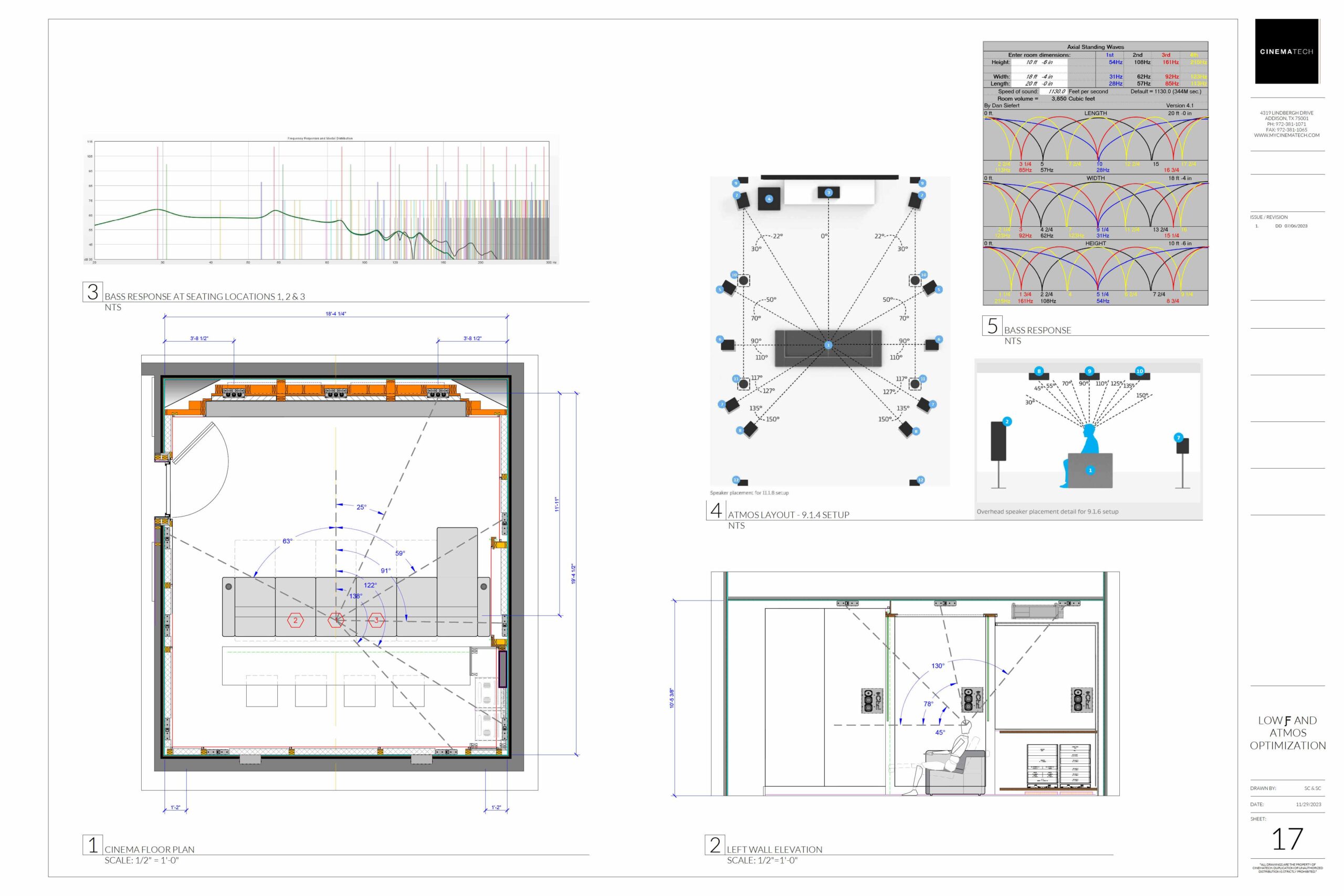 Miami - Bespoke_Page_17 Two people look at schematics designed by CinemaTech's Design team.