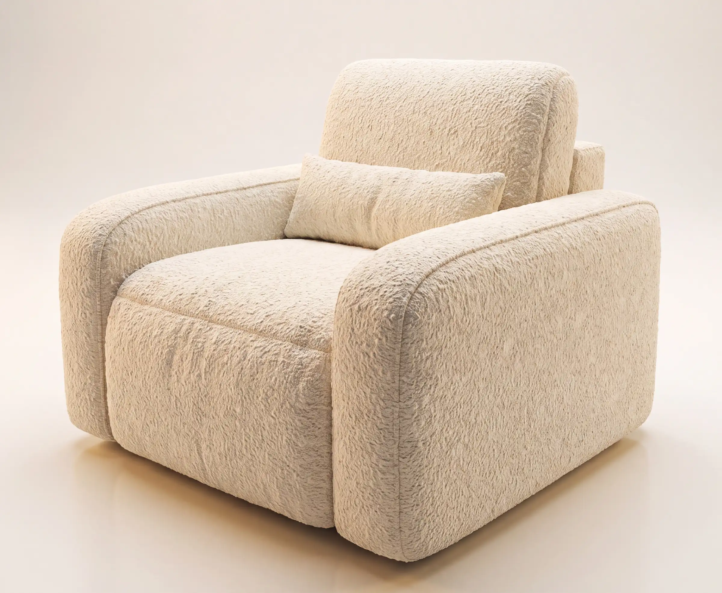 Stellina Luxury Media Room Seating | CinemaTech Living Stellina luxury media room chair in ivory textured upholstery with rounded arms and a lumbar pillow